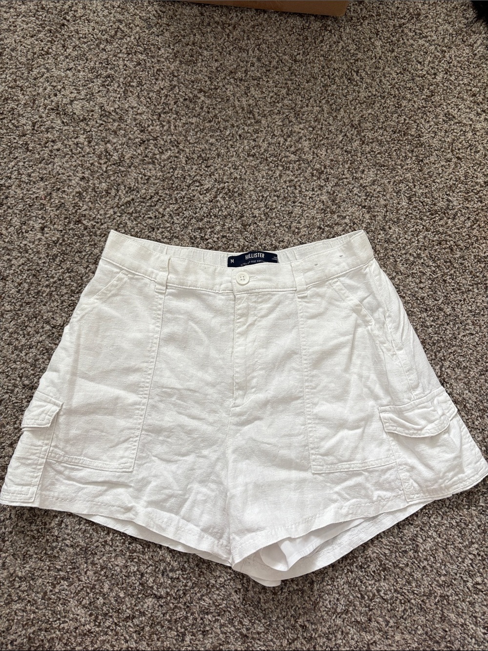 Hollister White Linen-Blend Women’s Cargo Shorts